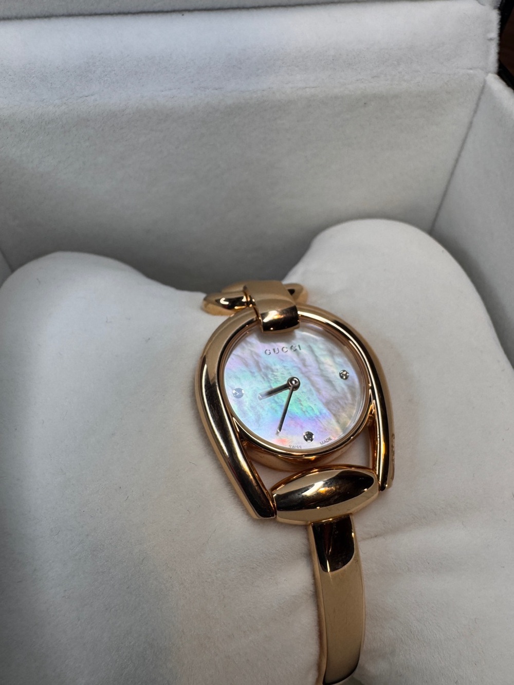 Gucci Horsebit Rose Gold Stainless Steel Case Mother of Pearl Watch Authentic